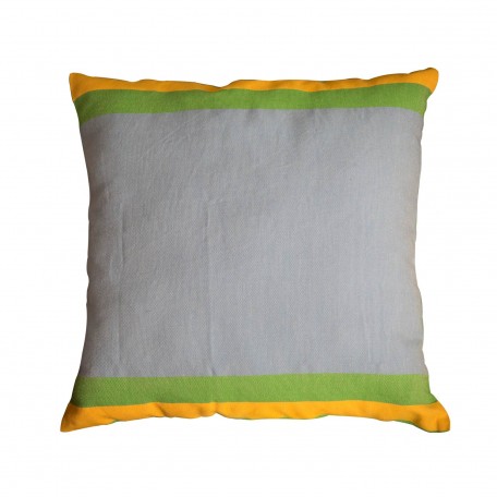 Housse de coussin carrée motif tri-bandes Jaune, bleu et vert D2