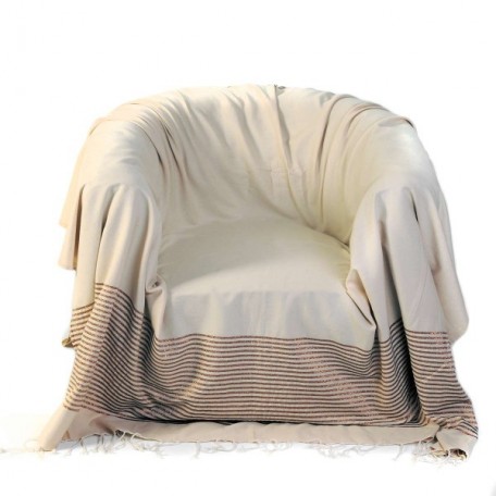 Jeté de fauteuil 2x2m fond écru et rayures en lurex bronze - B2