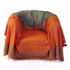 Jeté de fauteuil carré 2x2m en coton, orange et vert amande - T4