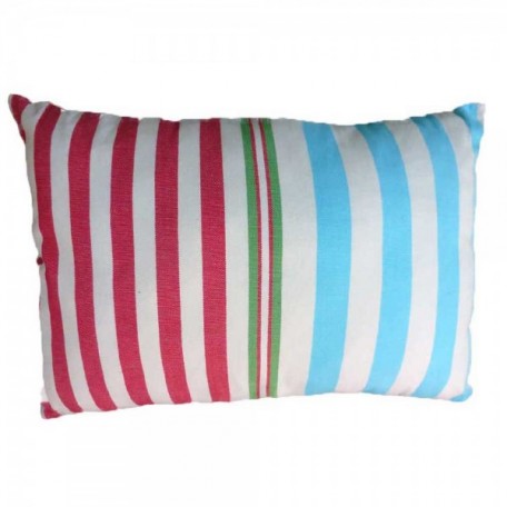 Housse de coussin rectangulaire 100% coton, fond écru et rayures vertes, rouges, turquoises et oranges - A5