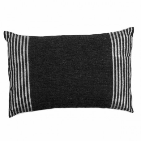 Housse de coussin rectangulaire 35x50cm fond noir avec rayures fines en fil lurex argent - B1 