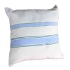 Housse de coussin 40x40cm, 100% coton fond gris perle et rayures bleu doux et vert émeraude - M1