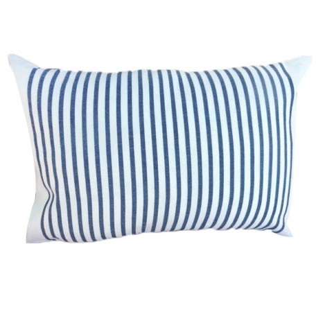 Coussin rectangulaire 35x50cm, blanc et rayures bleues en coton - M2