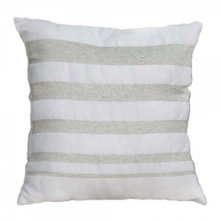 Housse de coussin 40x40cm, blanche avec rayures en fil lurex argent - IS2