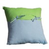 Housse de coussin carrée en coton motif inversé vert et bleu fermeture avec des nouettes - T3