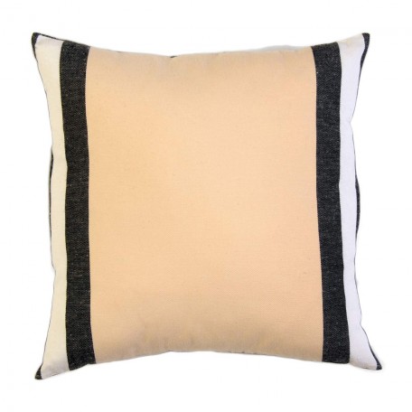 Housse de coussin carrée motif tri-bandes écru, noir et blanc - D1