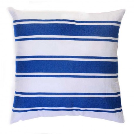 Grand coussin 60x60cm fond blanc avec 3 rayures bleues - CB1