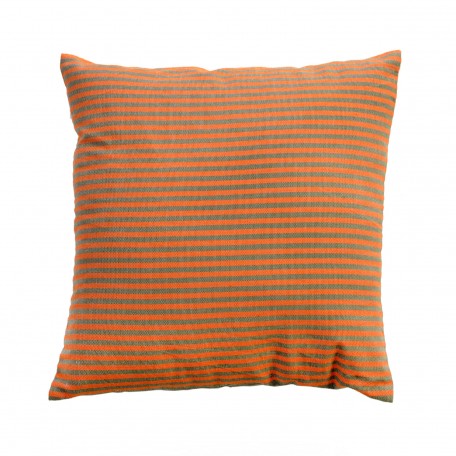 Coussin carré 40x40cm à rayures vertes amandes sur fond orange - T4