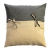 Coussin carré écru et taupe 40x40 cm, fermeture nouettes - T2-