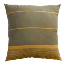 Grand coussin 60x60cm, fond taupe et rayures ocres - C5